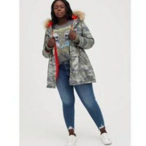 Torrid Twill Fur Trim Parka - Camo Sz 3X